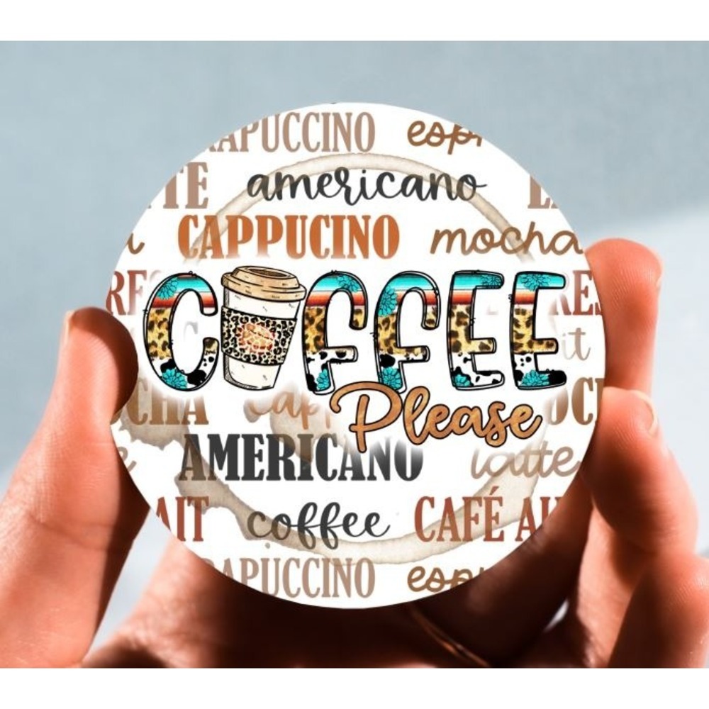 Set‎ of 2 Car Coasters, Coffee First Car Coaster, Neoprene Car Coaster